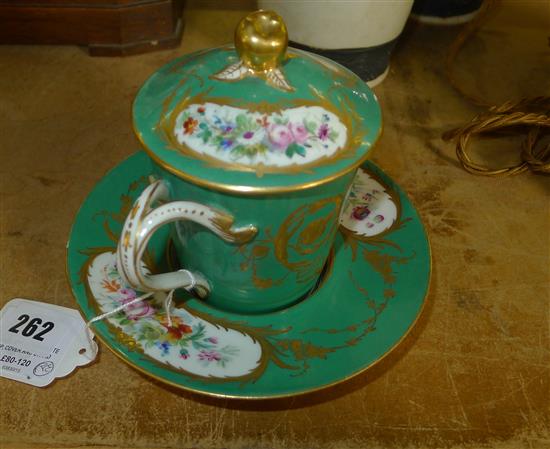 Sevres style chocolate cup, cover and stand